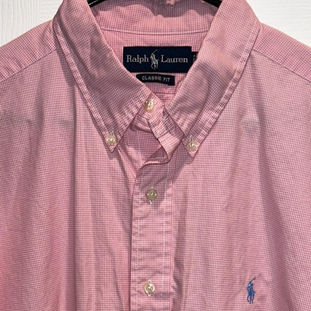 Ralph Lauren Button Down Shirt XL Mens‎ Pink Gingham Classic Fit Polo Pony